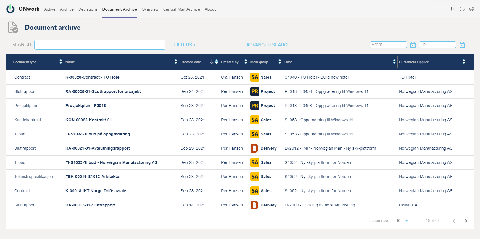 Archive tab Archive tab