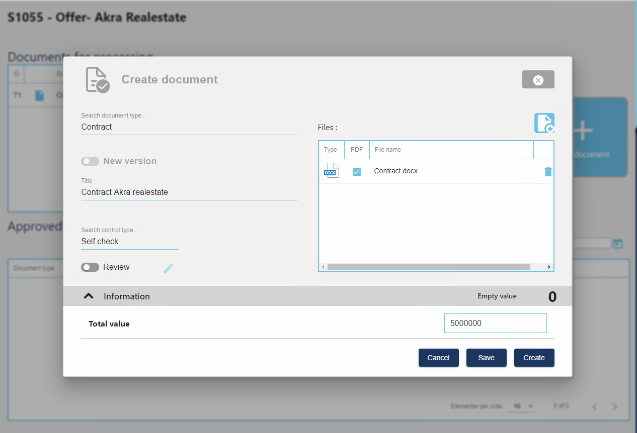Create new document for archiving