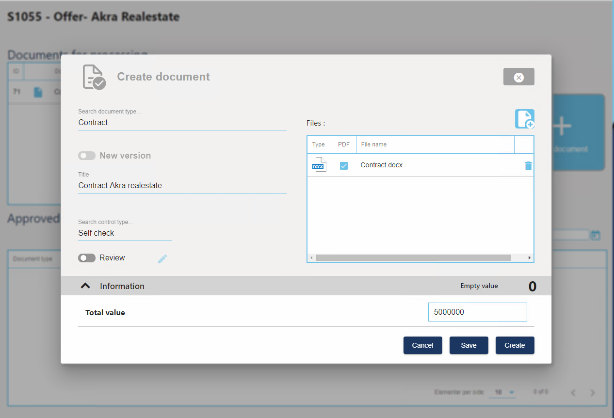 Create new document for archiving Create new document for archiving