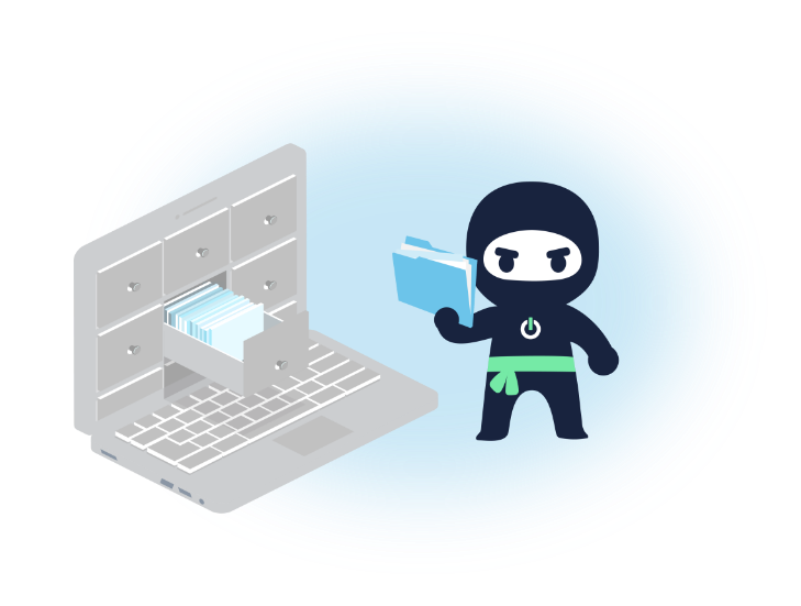 Ninja holding folder from archive Ninja holding folder from archive